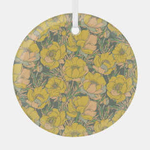 Grafische Frühlingstrollius-Blume Ornament Aus Glas