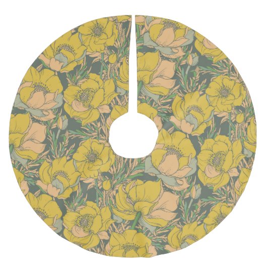 Grafische Frühlingstrollius-Blume Polyester Weihnachtsbaumdecke (Vorderseite)
