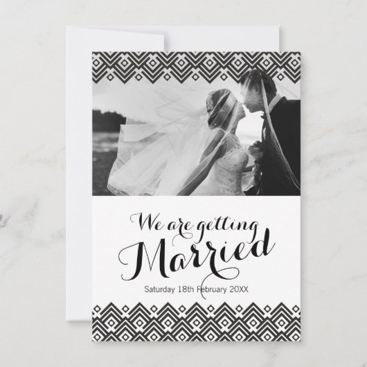 Grafische Hochzeitsfeier mit schwarzem geometrisch Einladung (Vorderseite)