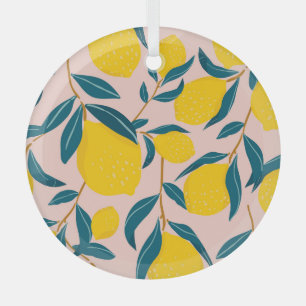 Grafische illustrierte Zitronen: rosa nahtlose Mus Ornament Aus Glas