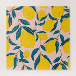 Grafische illustrierte Zitronen: rosa nahtlose Mus Puzzle