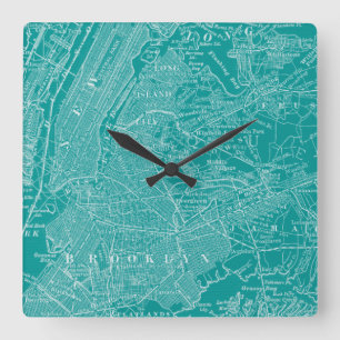 Grafische Karte von New York Quadratische Wanduhr