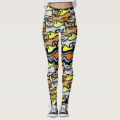 Grafische Katzen und Cartoon Leggings (Vorderseite)