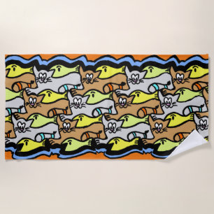 Grafische Katzen und Fische Cartoon Strandtuch