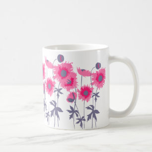 Grafische Kunst Blumen-Tasse mit rosa und grauen M Kaffeetasse