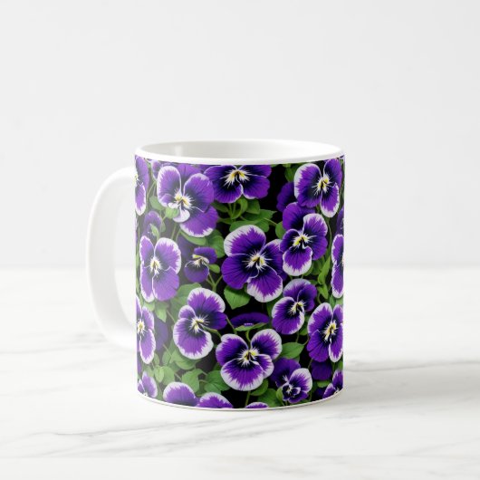 Grafische Lila Stiefmütterchen Kaffeetasse (Vorderseite Links)