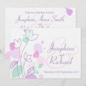 Grafische moderne Blume Blätter lila Hochzeit einl Einladung (Vorne/Hinten)
