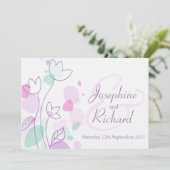 Grafische moderne Blume Blätter lila Hochzeit einl Einladung (Stehend Vorderseite)