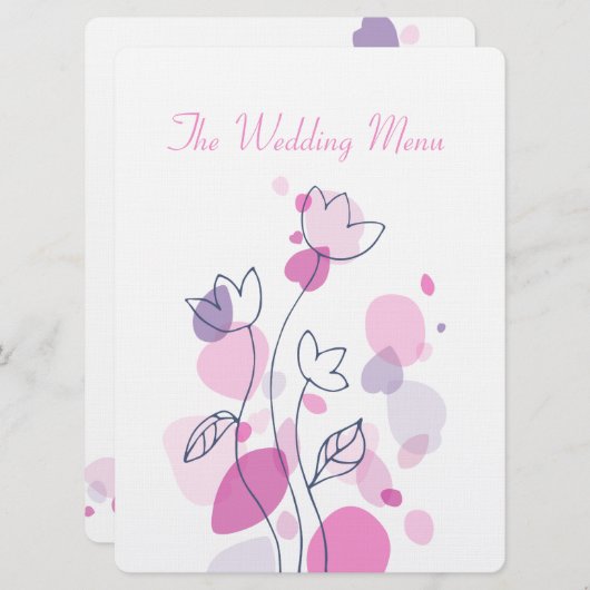 Grafische moderne Blume Blütenblätter Hochzeitsmen Menükarte (Vorne/Hinten)