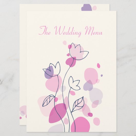 Grafische moderne Blume Blütenblätter Hochzeitsmen Menükarte (Vorne/Hinten)