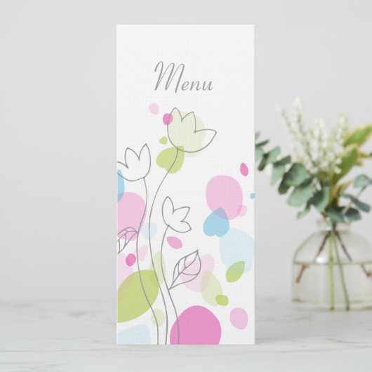 Grafische moderne Blume Blütenblätter Hochzeitsmen Menükarte (Stehend Vorderseite)