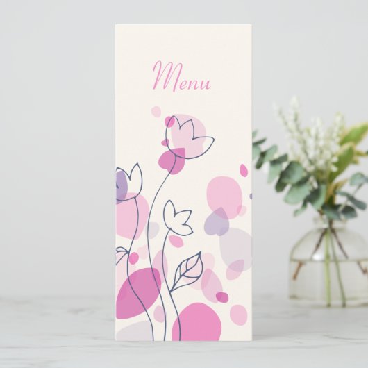 Grafische moderne Blume Blütenblätter Hochzeitsmen Menükarte (Stehend Vorderseite)