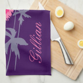 Grafische Mohnblüten in Grau-Rosa und lila Geschirrtuch (Viertel Falte)