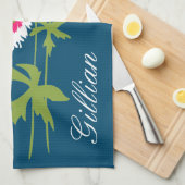 Grafische Mohnblüten in weißem, rosa, grünem Blau Geschirrtuch (Viertel Falte)