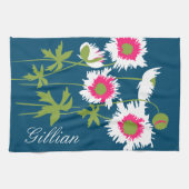 Grafische Mohnblüten in weißem, rosa, grünem Blau Geschirrtuch (Horizontal)