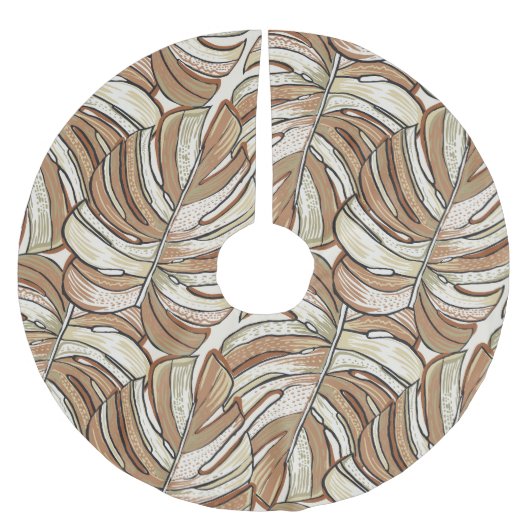 Grafische Monstera-Blätter Tropisches Design Polyester Weihnachtsbaumdecke (Vorderseite)