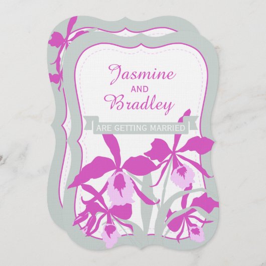 Grafische Orchideenhochzeit lila-grün einladen Einladung (Vorne/Hinten)