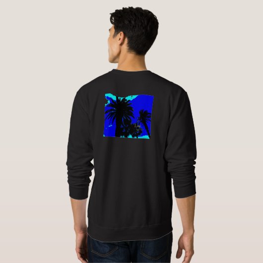Grafische Palmen auf blauem, unisex Sweatshirt. Sweatshirt (Schwarz voll)