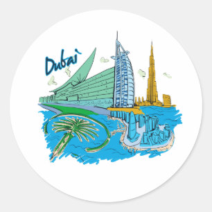 grafische Reise design.png Dubai-Stadt Runder Aufkleber