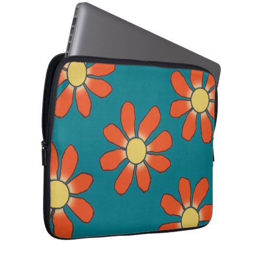 Grafische Rot-Gelbe Blumen in jeder Farbe Laptopschutzhülle (Vorne Rechts)