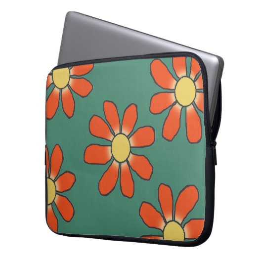 Grafische Rot-Gelbe Blumen in jeder Farbe Laptopschutzhülle (Vorderseite Links)