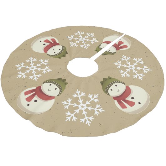 Grafische Rustikale Snowman Snowflake Grau Polyester Weihnachtsbaumdecke (Schrägansicht)