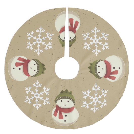 Grafische Rustikale Snowman Snowflake Grau Polyester Weihnachtsbaumdecke (Vorderseite)