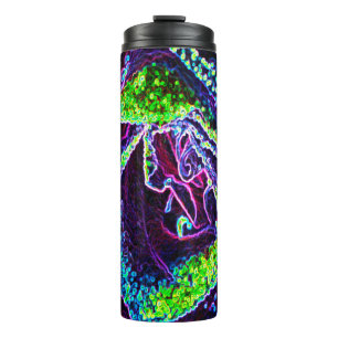 Grafische Schwarz-Weiß-Blau- und Grün-Rosen-Detail Thermosbecher