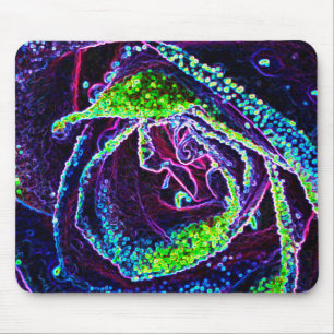 Grafische Schwarz-Weiß-Blau- und Grün-Rosendetail Mousepad