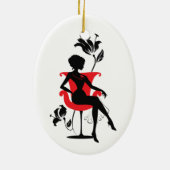 Grafische Silhouette einer Frau im roten Stuhl Keramikornament (Hinten)