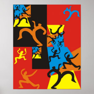 Grafische Skizzen der tanzenden und springenden Poster