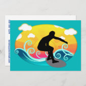Grafische Sonne, Ozean und Surfer Einladung (Vorne/Hinten)
