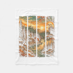 Grafische Vintage-Berg-Wildlife-Sonnenuntergang-Hi Fleecedecke