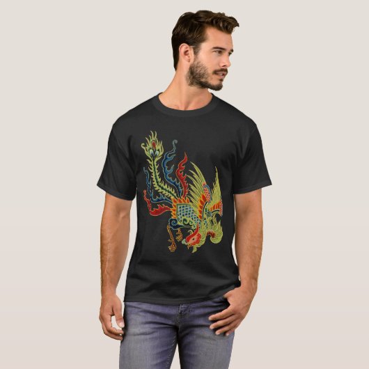 Grafischer Drache mit Hahn-Kopf T-Shirt (Vorne ganz)