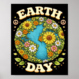 Grafischer Earth Day floral Planet retro groovy 70 Poster