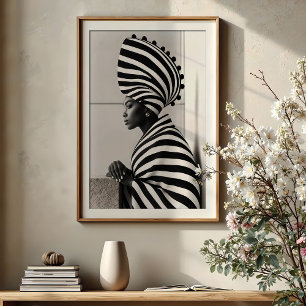 Grafischer Glamour: Streifiges Avantgarde-Porträt Poster