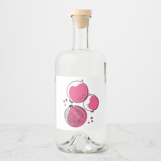 Grafischer Granatapfel. Alkoholflaschenetikett (Vorderseite)