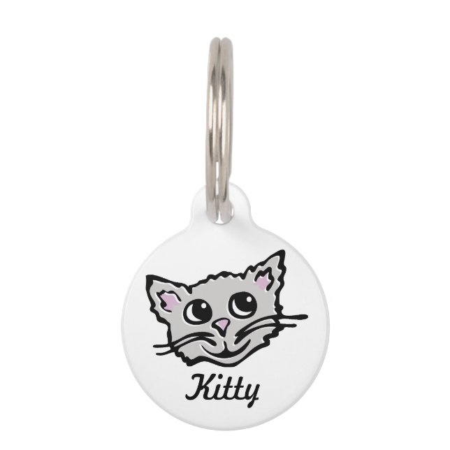 Grafischer grauer Katzenname und verlorene Details Tiernamensmarke (Vorderseite)