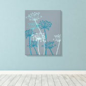 Grafischer, moderner Blume, blau-graue Leinwand (Insitu (Holzboden))