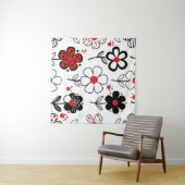 Grafischer Schwarzer Blume-Stil Wandteppich (Beispiel (Horizontal))