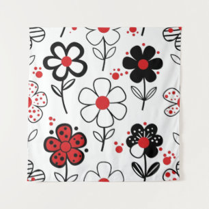 Grafischer Schwarzer Blume-Stil Wandteppich