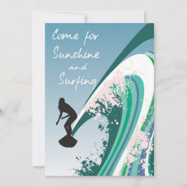 Grafischer Surfer auf Wellen-Sonnenschein und Einladung