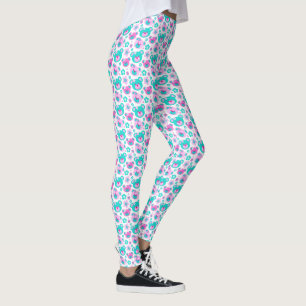 Grafischer Teddy Bär rosa Aqua weiße Leggings