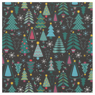 Grafischer Weihnachtsbaum Druck Schwarz Hintergrun Stoff
