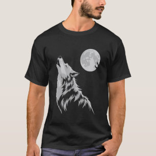 Grafischer Wolf Heulender Mond Wald Natur Tier Wil T-Shirt