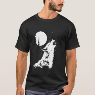 Grafischer Wolf Heulender Mond Wald Natur Tier Wil T-Shirt