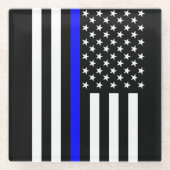 Grafisches dünnes Blue Line zeigen US-Flagge an Glasuntersetzer (Vorderseite)