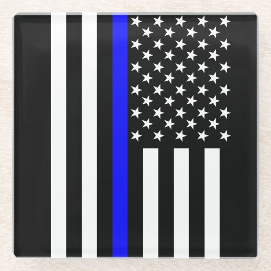 Grafisches dünnes Blue Line zeigen US-Flagge an Glasuntersetzer (Vorderseite)