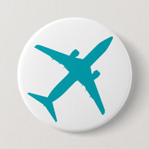 Grafisches Flugzeug in Aquablau Button