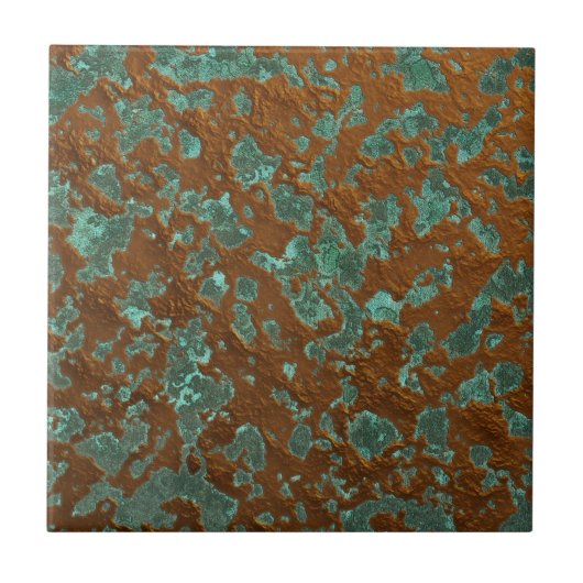 Grafisches kupfernes Patina-Muster aquamarines Fliese (Vorderseite)